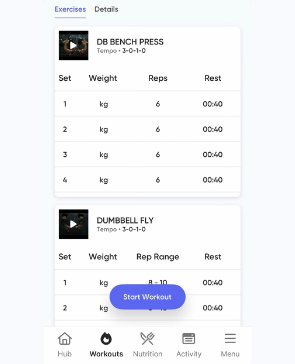 Online training app workout plan placeholder